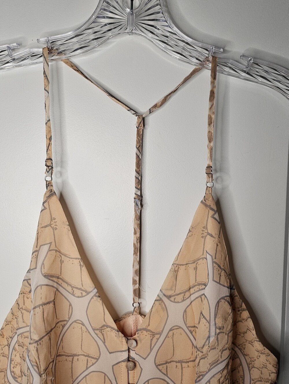Virgin Only Women's L Boho Maxi Dress Crochet Lace Animal Print Racerback Peach - Picture 5 of 16